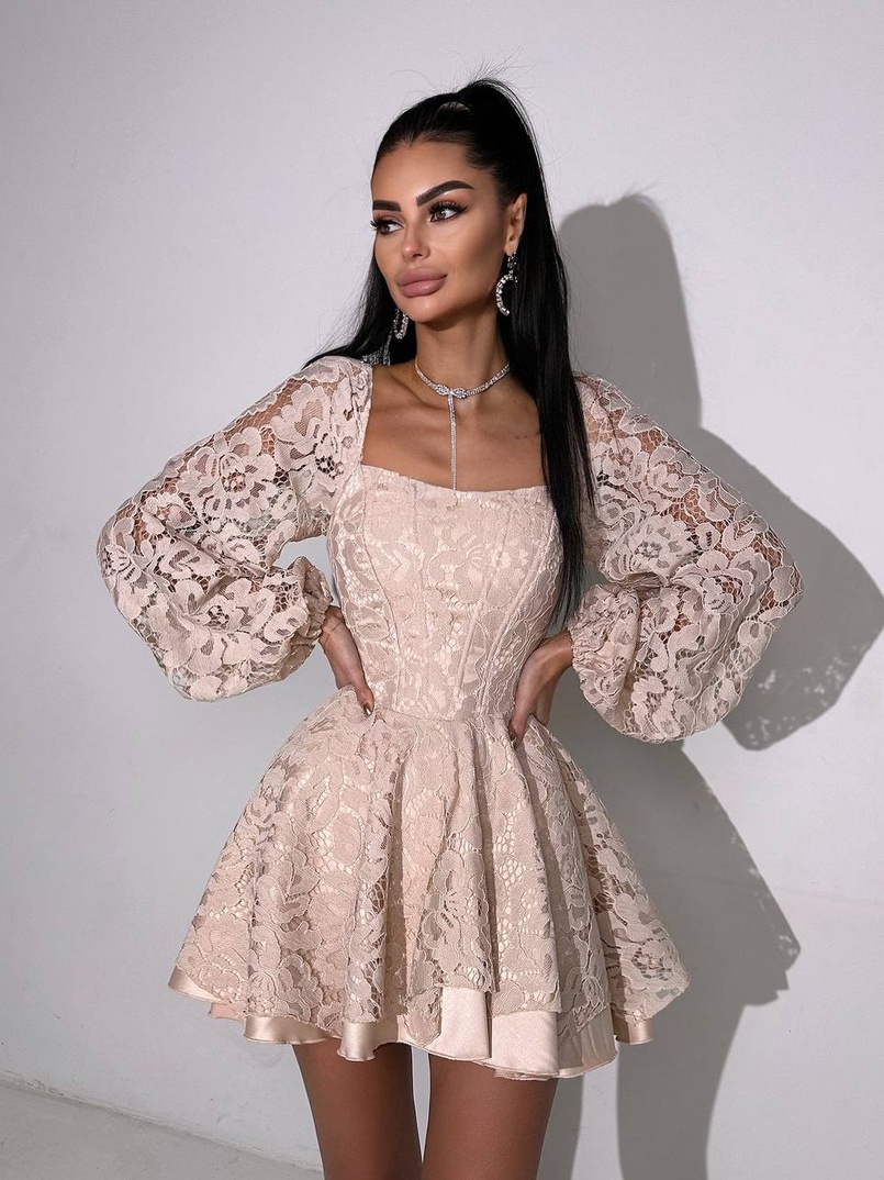 Мереживна сукня з корсетним верхом та пишною подвійною спідницею  Мереживна сукня з корсетним верхом та пишною подвійною спідницею  | PUSHKA SHOP