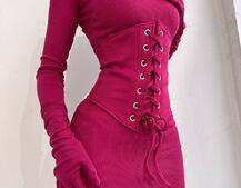 Комплект: трикотажне плаття-міні + корсет + рукавички Комплект: трикотажне плаття-міні + корсет + рукавички | PUSHKA SHOP