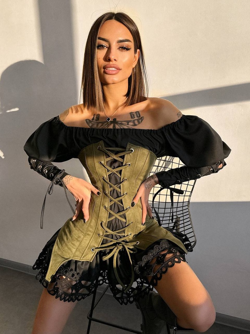 Комплект: сукня декорована мереживом + корсет  Комплект: сукня декорована мереживом + корсет  | PUSHKA SHOP