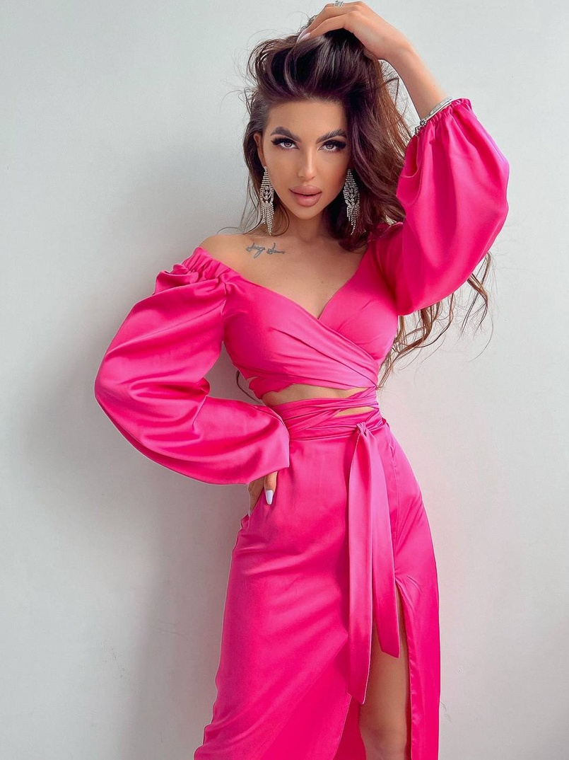 Шелковый комплект: топ с завязками на талии + юбка миди с разрезом  | PUSHKA SHOP