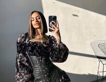 Комплект: сукня з квітковим принтом + корсет з еко-шкіри   | PUSHKA SHOP