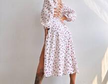 Сукня -міді зі шнурівкою на спинці та розрізом на ніжці Сукня -міді зі шнурівкою на спинці та розрізом на ніжці | PUSHKA SHOP