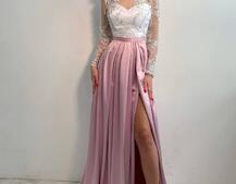 Платье макси с кружевным верхом и разрезом на юбке  Платье макси с кружевным верхом и разрезом на юбке  | PUSHKA SHOP