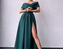 Сукня максі  з відкритими плечима та розрізом на спідниці | PUSHKA SHOP