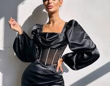 Комплект: корсет, декорований стразами + спідниця міні з драпіруванням   Ручна робота  | PUSHKA SHOP