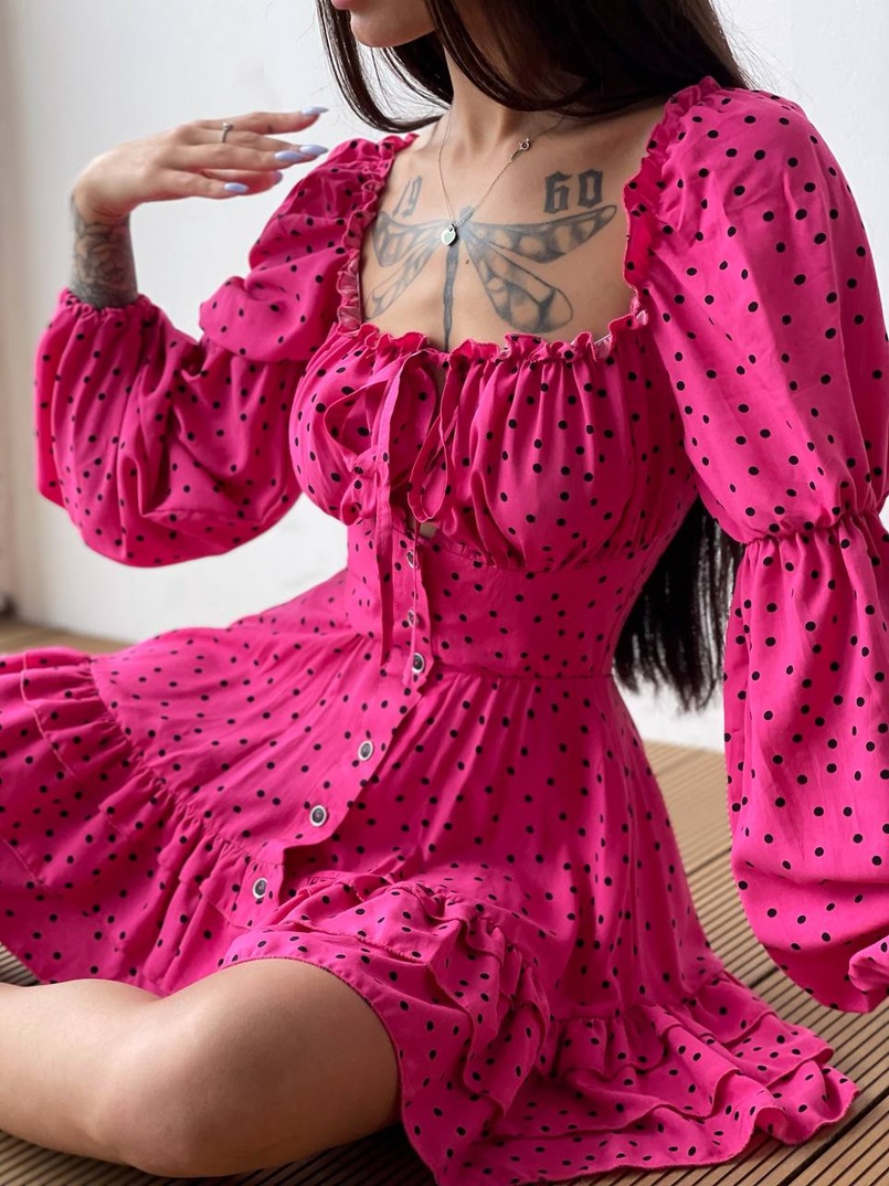 Сукня в горошок на ґудзиках з воланами  Сукня в горошок на ґудзиках з воланами  | PUSHKA SHOP