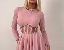 Трикотажна корсетна сукня з мереживом та пишною спідницею  | PUSHKA SHOP