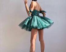 Атласна корсетна сукня міні з гачками та пишною фатиновою спідницею  | PUSHKA SHOP