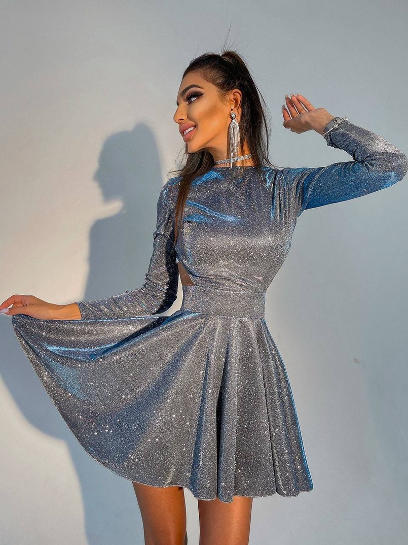 Блискуча сукня міні з відкритою спиною  Блискуча сукня міні з відкритою спиною  | PUSHKA SHOP