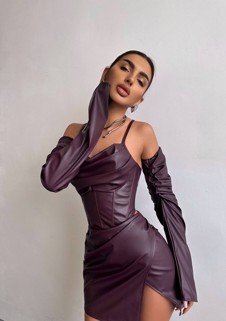 Комплект з еко шкіри: корсет  з чашечками+ спідниця міні | PUSHKA SHOP