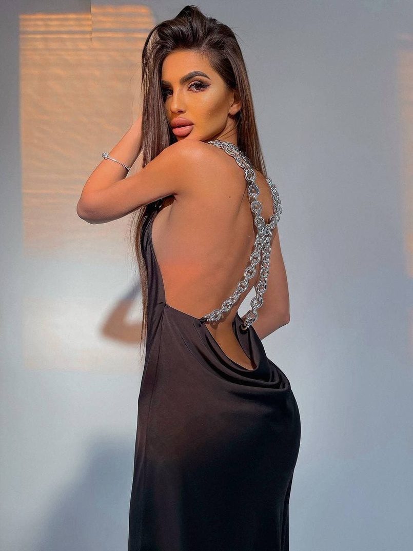 Шелковое платье-комбинация, декорированное цепями  Шелковое платье-комбинация, декорированное цепями  | PUSHKA SHOP