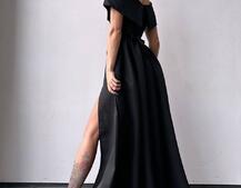 Сукня максі  з відкритими плечима та розрізом на спідниці | PUSHKA SHOP