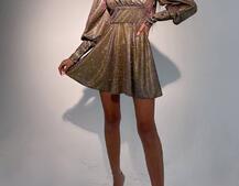 Блестящее платье с объемными рукавами  Блестящее платье с объемными рукавами  | PUSHKA SHOP