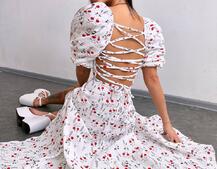 Сукня -міді зі шнурівкою на спинці та розрізом на ніжці з принтом Сукня -міді зі шнурівкою на спинці та розрізом на ніжці з принтом | PUSHKA SHOP