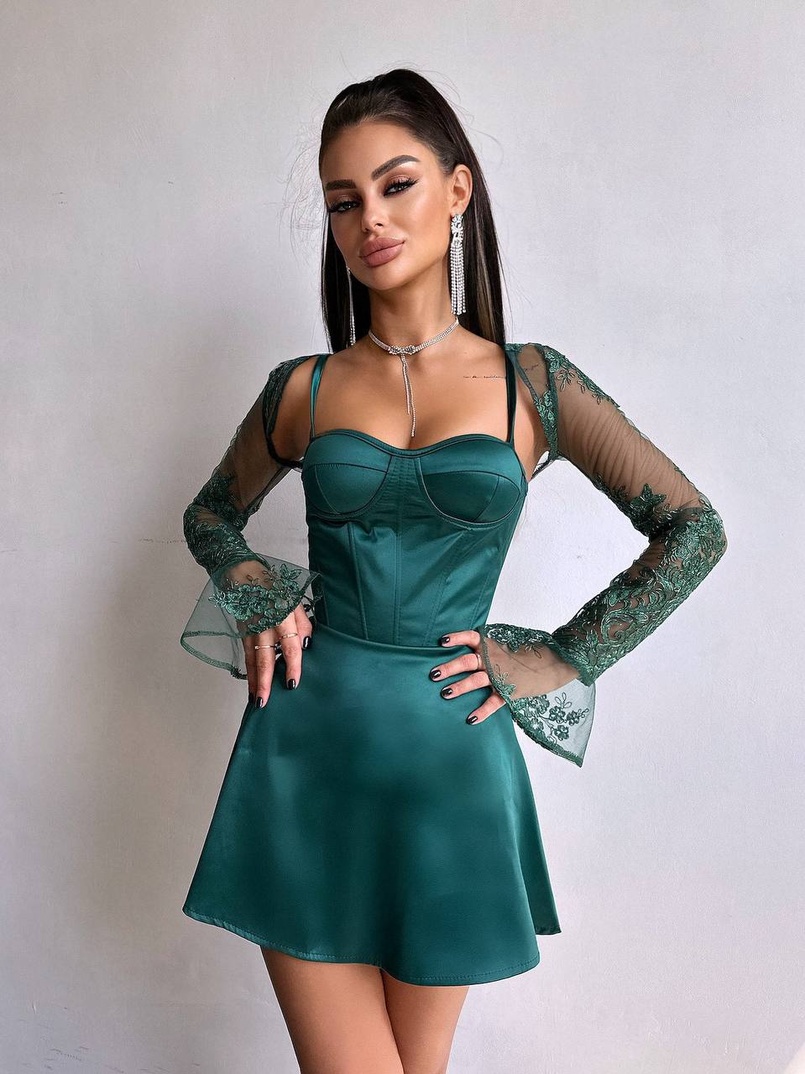 Атласна корсетна сукня-бюстьє + мереживне болеро Атласна корсетна сукня-бюстьє + мереживне болеро | PUSHKA SHOP