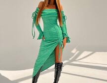 Трикотажна сукня міді з хомутом   | PUSHKA SHOP