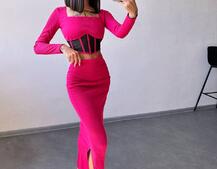 Трикотажний комплект: топ з елементами корсету та спідниця з розрізами  | PUSHKA SHOP