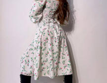 Сукня міді з розрізом в квітковий принт + прозорий корсет  | PUSHKA SHOP