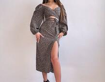 Комплект: топ із зав'язками на талії + спідниця міді з розрізом | PUSHKA SHOP