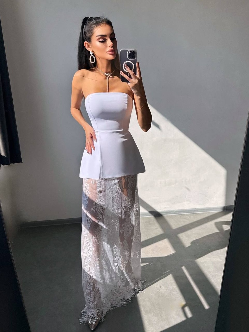 Комплект: піджак + блуза з баской + мереживна спідниця-шорти  Комплект: піджак + блуза з баской + мереживна спідниця-шорти  | PUSHKA SHOP