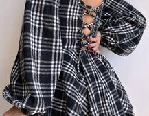 Корсетна сукня з подвійною спідницею та обʼємними рукавами у клітинку  Корсетна сукня з подвійною спідницею та обʼємними рукавами у клітинку  | PUSHKA SHOP