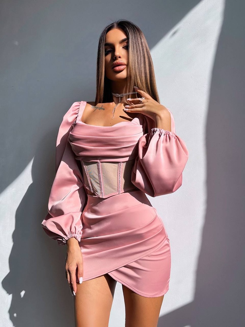 Комплект: корсет, декорований стразами   + спідниця міні з драпіруванням  Комплект: корсет, декорований стразами   + спідниця міні з драпіруванням  | PUSHKA SHOP