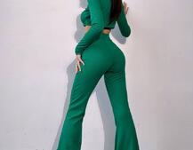 Комплект : штани кльош і топ декорований шнурком зі стразами  Комплект : штани кльош і топ декорований шнурком зі стразами  | PUSHKA SHOP