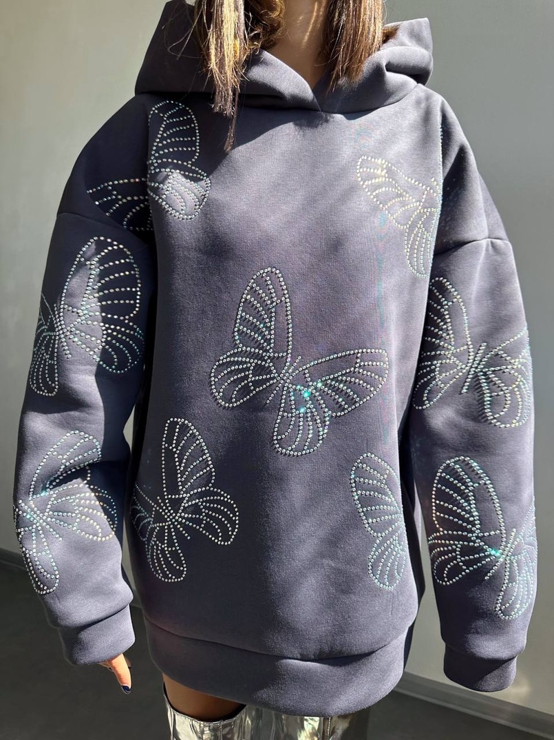 Трендове худі over size із сяючими стразами  | PUSHKA SHOP