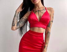 Комплект: топ с чашечками + юбка, декорированным бахромой из страз  | PUSHKA SHOP