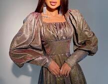 Блестящее платье с объемными рукавами  Блестящее платье с объемными рукавами  | PUSHKA SHOP