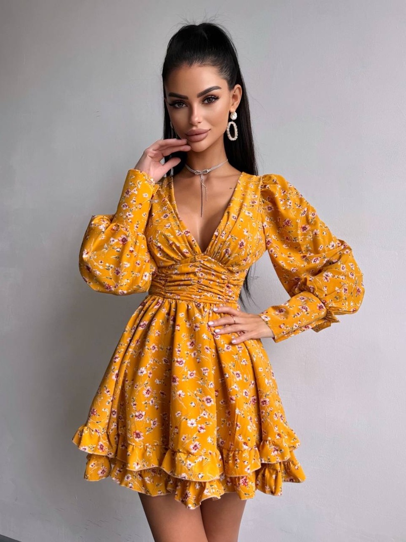 Сукня міні з пишною спідницею та драпіруванням на талії Сукня міні з пишною спідницею та драпіруванням на талії | PUSHKA SHOP