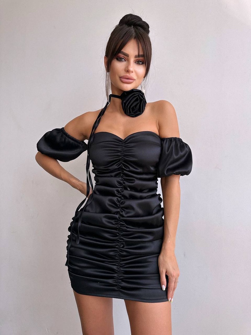 Сукня - міні з драпіруванням та трояндою-чокером | PUSHKA SHOP