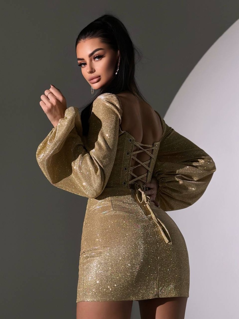 Сяючий комплект: корсет + спідниця міні з драпіруванням Сяючий комплект: корсет + спідниця міні з драпіруванням | PUSHKA SHOP