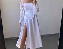 Сукня міді з корсетом декорована мереживом  | PUSHKA SHOP