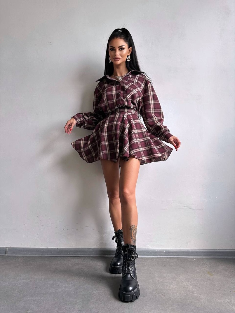 Комплект: сорочка + спідниця у клітинку  Комплект: сорочка + спідниця у клітинку  | PUSHKA SHOP