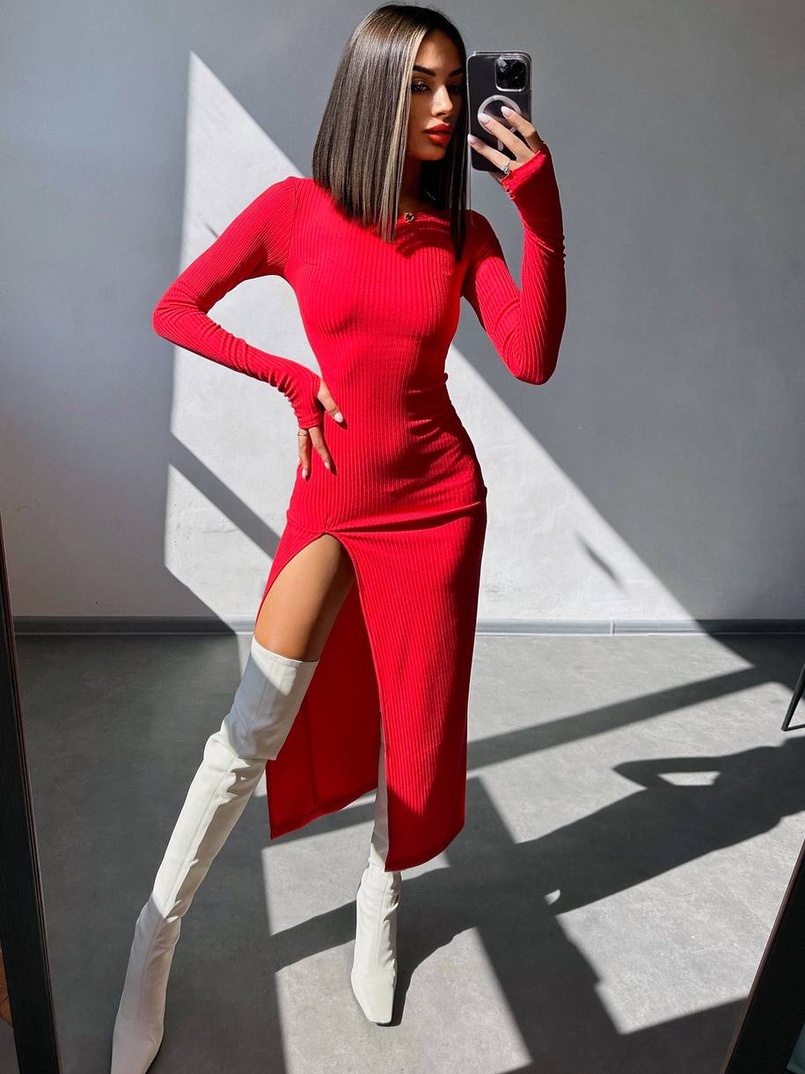 Трикотажна сукня міді зі шнурівкою на спинці  | PUSHKA SHOP