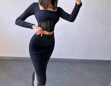 Трикотажний комплект: топ з елементами корсету та спідниця з розрізами  Трикотажний комплект: топ з елементами корсету та спідниця з розрізами  | PUSHKA SHOP