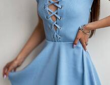 Трикотажное платье-мини со шнуровкой на груди  Трикотажное платье-мини со шнуровкой на груди  | PUSHKA SHOP