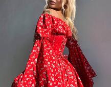 Сукня з асиметричною спідницею та розкльошеними рукавами + корсет  Сукня з асиметричною спідницею та розкльошеними рукавами + корсет  | PUSHKA SHOP