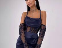 Комплект: корсет, декорований мереживом   + рукавички+ спідниця міні з драпіруванням   Комплект: корсет, декорований мереживом   + рукавички+ спідниця міні з драпіруванням   | PUSHKA SHOP