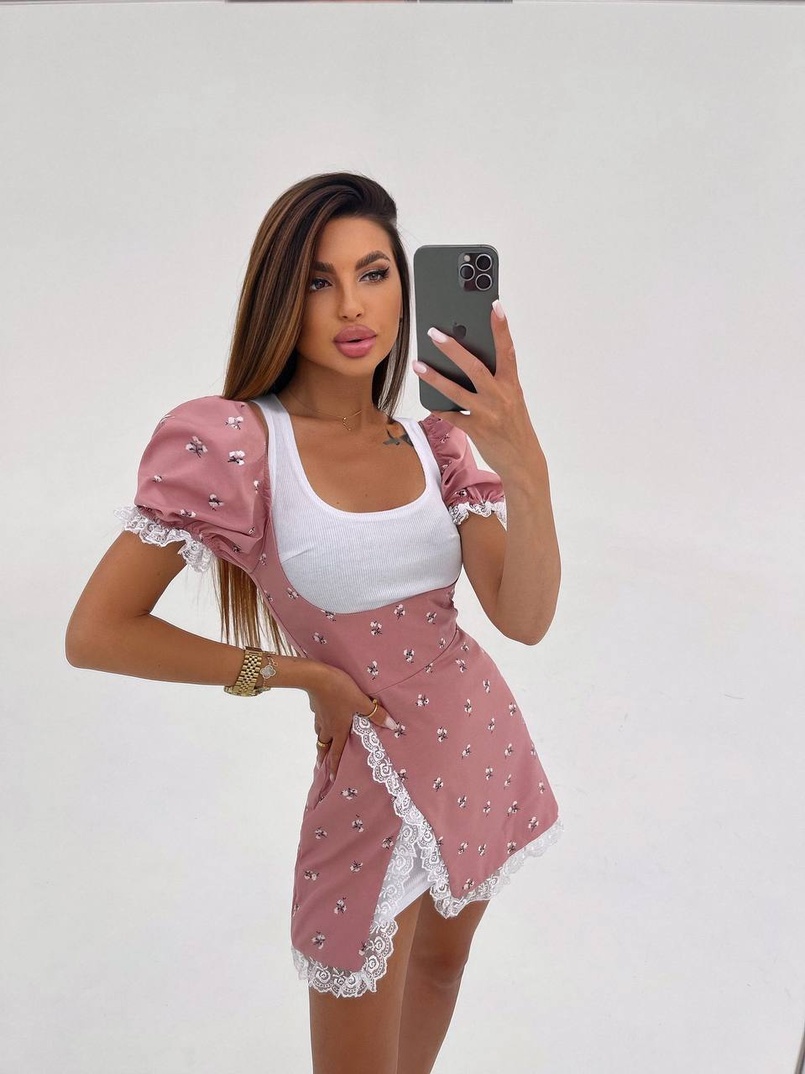 Сукня з квітковим принтом декорована мереживом  Сукня з квітковим принтом декорована мереживом  | PUSHKA SHOP