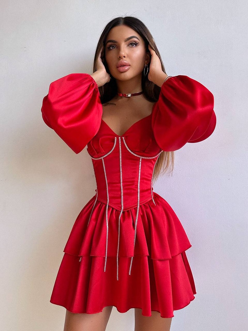 Комплект: сукня з подвійною спідницею + корсет, декорований стразами    Комплект: сукня з подвійною спідницею + корсет, декорований стразами    | PUSHKA SHOP