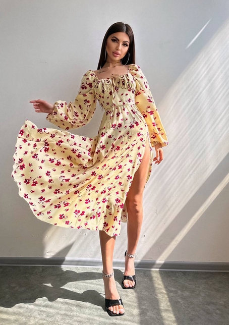 Сукня міді з квітковим принтом  | PUSHKA SHOP