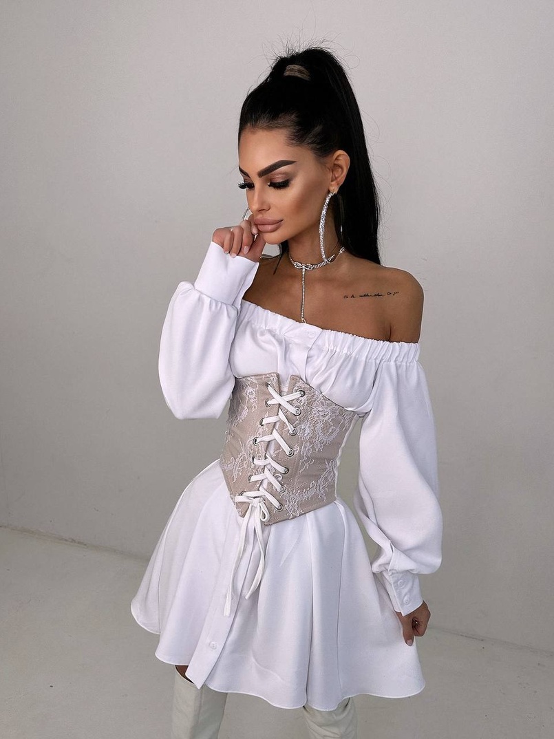Приталена сорочка на плічках+  мереживний корсет Приталена сорочка на плічках+  мереживний корсет | PUSHKA SHOP