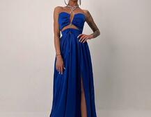 Атласна сукня максі із шнуром зі стразами  | PUSHKA SHOP