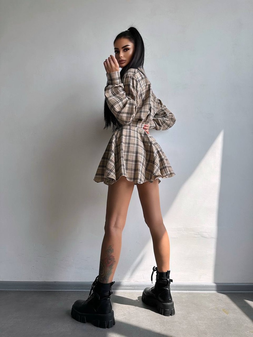 Комплект: сорочка + спідниця у клітинку  Комплект: сорочка + спідниця у клітинку  | PUSHKA SHOP