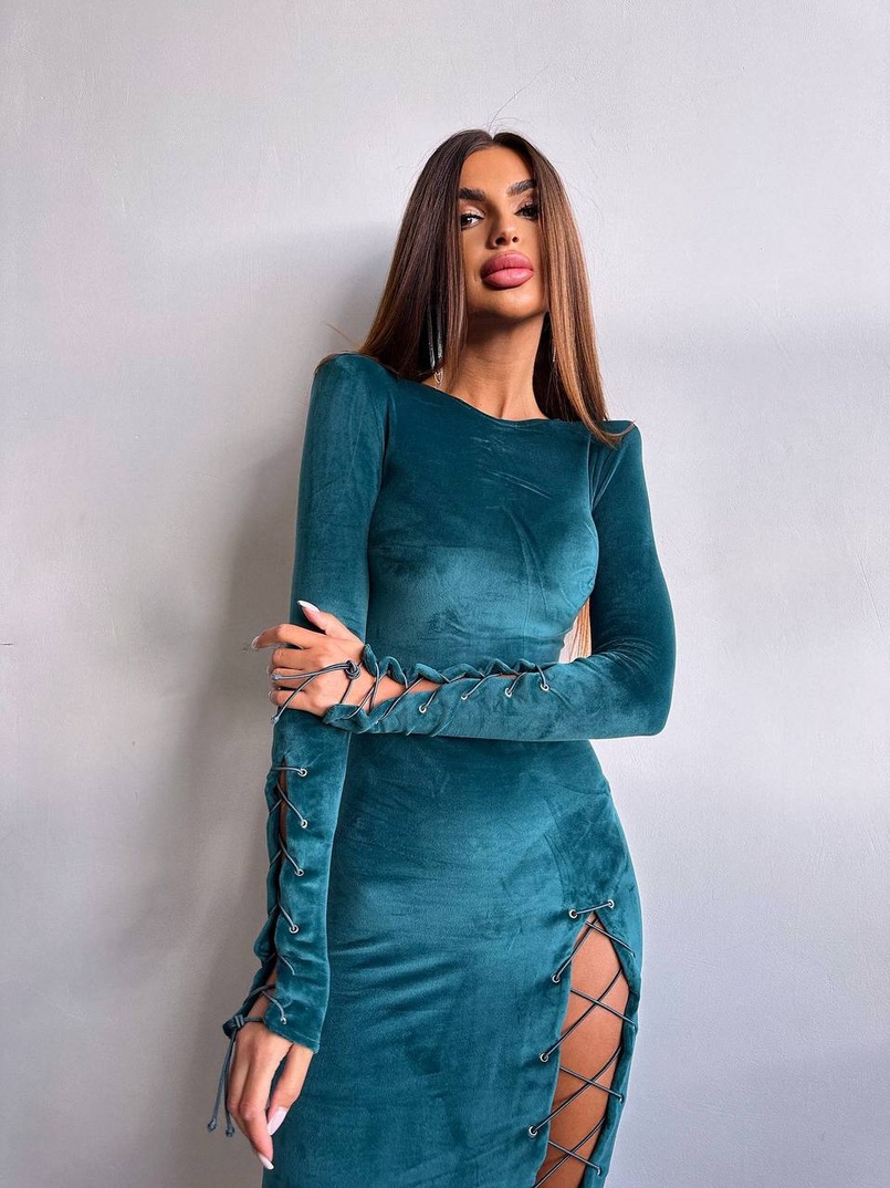 Оксамитова сукня міді зі шнурівкою | PUSHKA SHOP