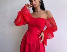 Сукня міді з корсетом декорована мереживом  | PUSHKA SHOP