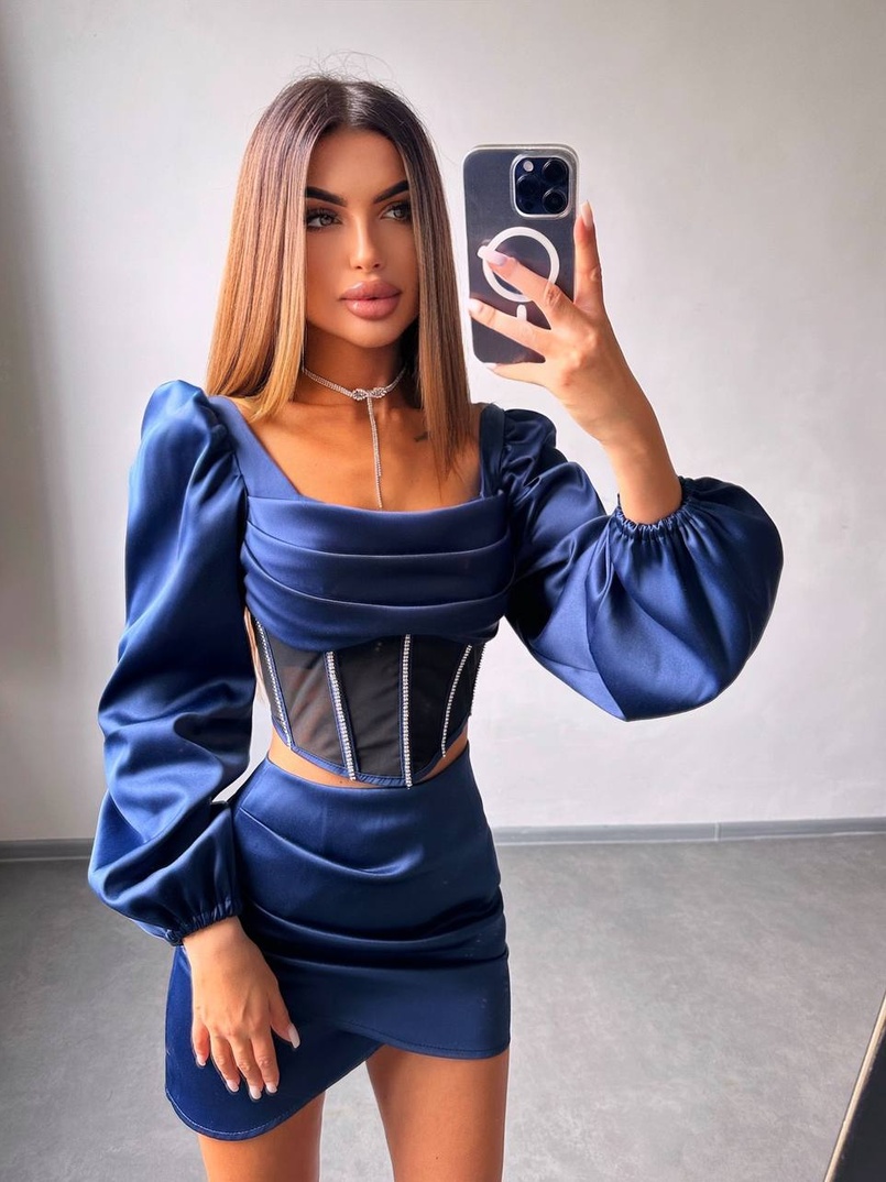 Комплект: корсет, декорований стразами   + спідниця міні з драпіруванням  Комплект: корсет, декорований стразами   + спідниця міні з драпіруванням  | PUSHKA SHOP