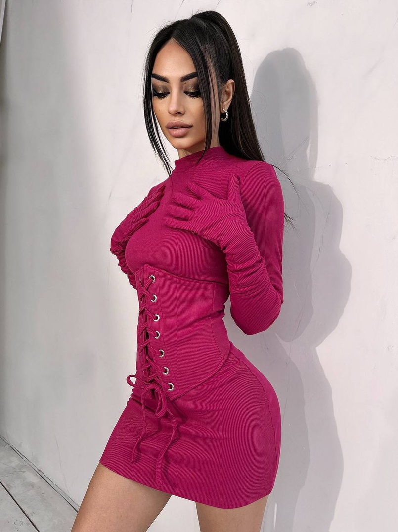 Комплект: трикотажне плаття-міні + корсет + рукавички Комплект: трикотажне плаття-міні + корсет + рукавички | PUSHKA SHOP